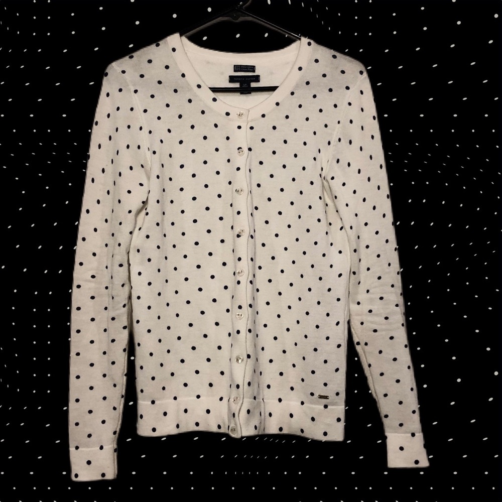 *sold* White w/ black polka dotted Tommy Hilfiger cardigan